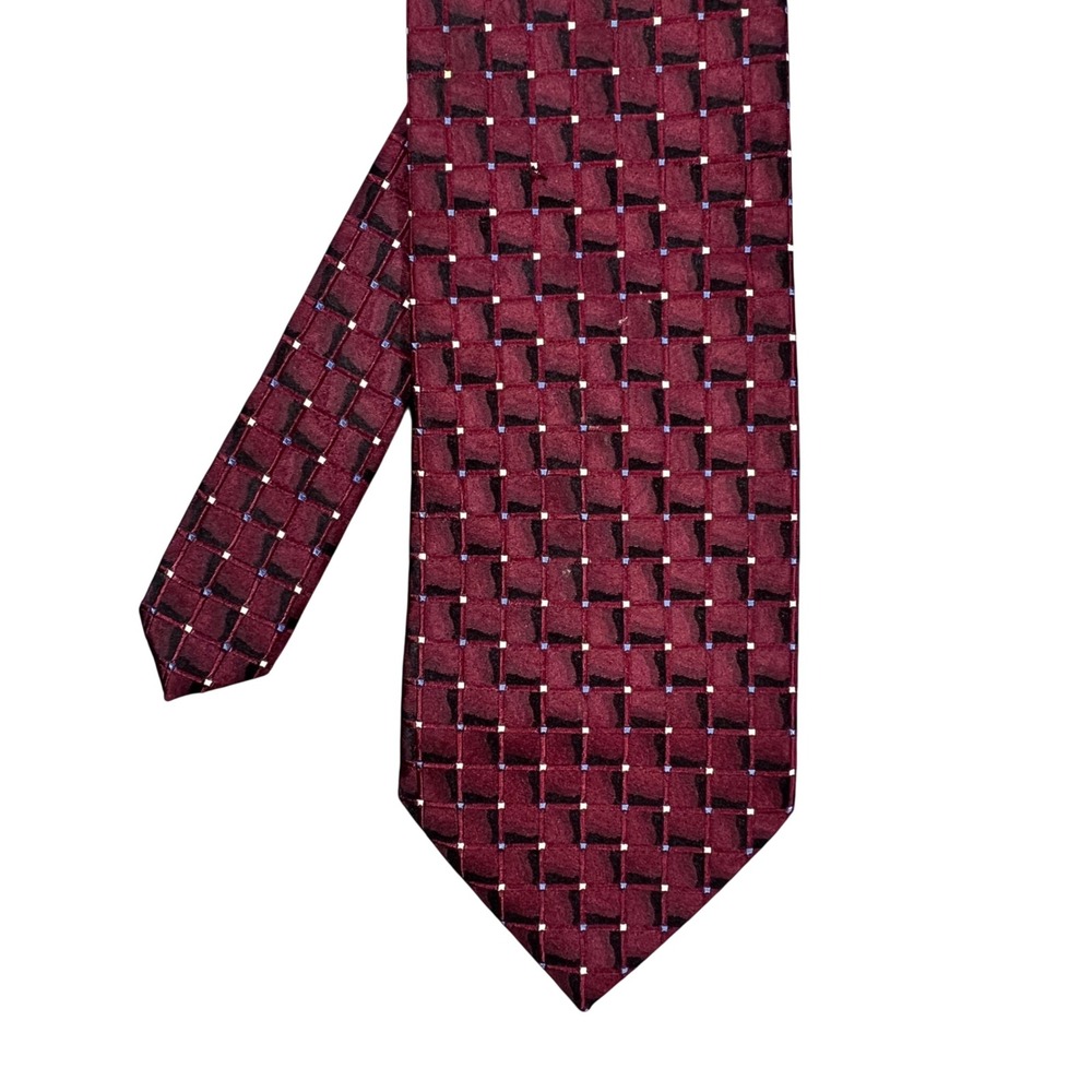 Bruno Piattelli Burgundy Geometric Silk Tie Mens One Size Formal Business